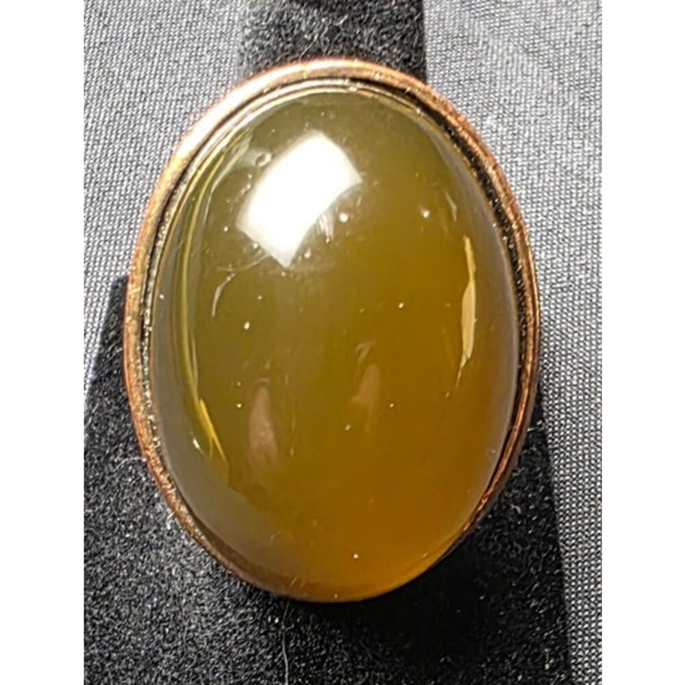 Vintage Copper Tone Ring Large Amber Tone Cabochon Mod Statement Size 7